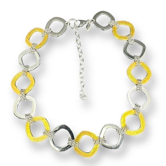 Asymmetrical Statement Necklace Multi-Tone Stainless Steel Chain Link 18-21 in - Picture 1 of 11